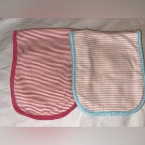 Striped Pink Baby Burp Cloths with Blue and Pink Trim